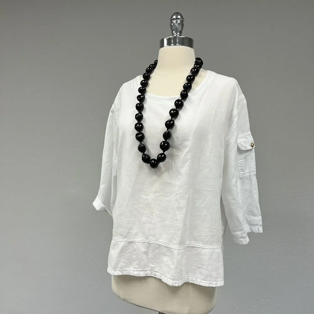 Sea Breeze of California‎ Women White 3/4 Sleeve Blouse L - Picture 3 of 8